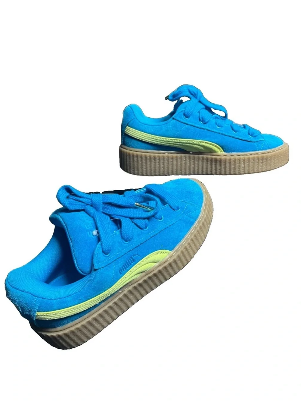 Puma Fenty Creeper Wmns Bright Blue Suede Sneakers with Neon Lime Stripe